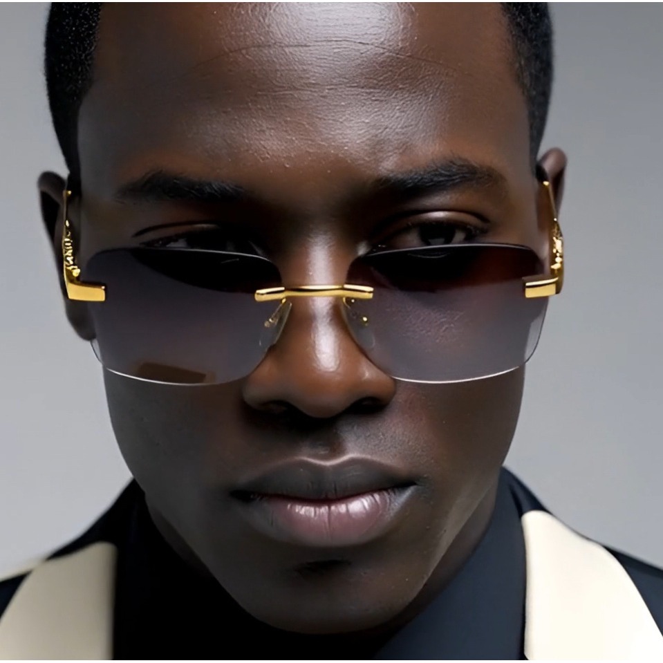 Men Women Sunglasses Rimless Hip Hop Black Lens Retro Designer Shades Elegant